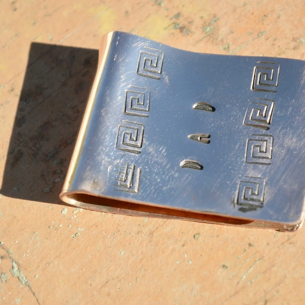 Solid Copper Money Clip Dad Greek Key Handmade Rustic Gift Father Southwestern
